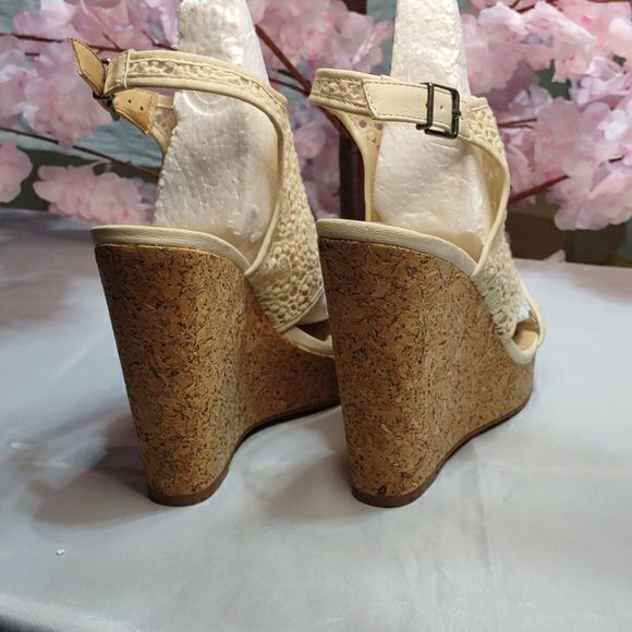 Lucky‎ Brand Raziah Cork Wedges Cream Crochet -Never Worn- Sz 8.5M/ - Picture 7 of 13